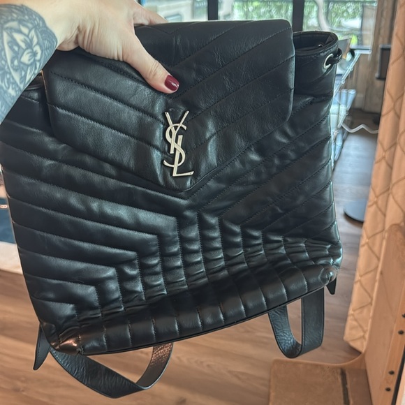 Saint Laurent Lulu Backpack Medium Calf Leather Rucksack Daypack Black - Picture 6 of 7